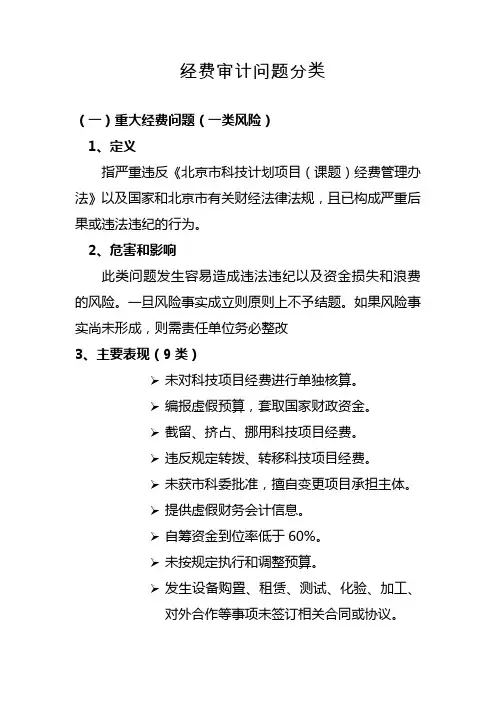 科技项目经费审计问题分类