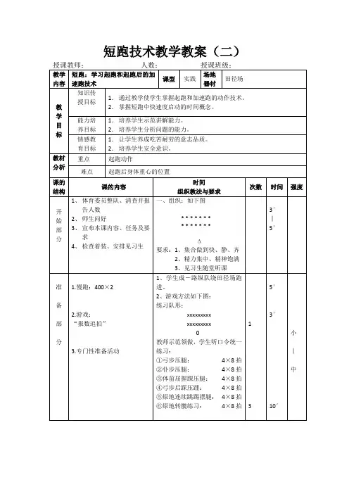 短跑技术教学教案