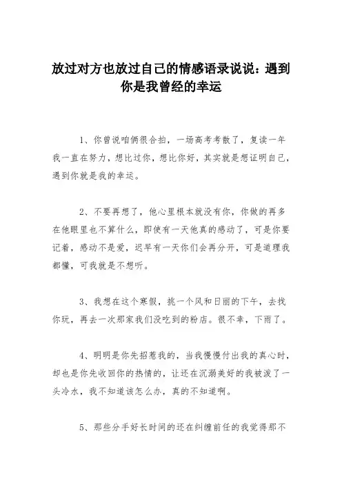 放过对方也放过自己的情感语录说说：遇到你是我曾经的幸运