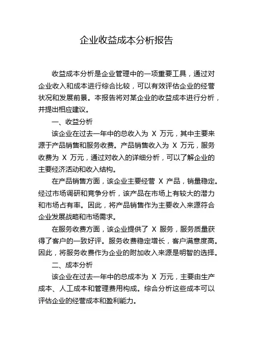 企业收益成本分析报告
