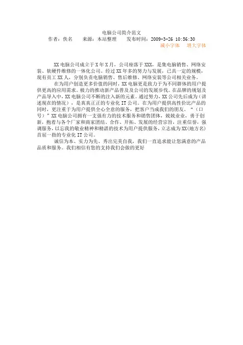 电脑公司简介范文0221