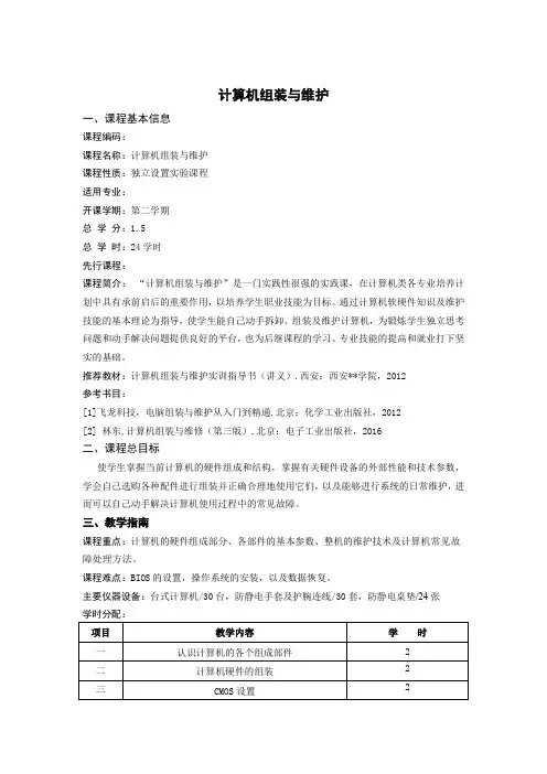 计算机组装与维护实训课程教学大纲.doc