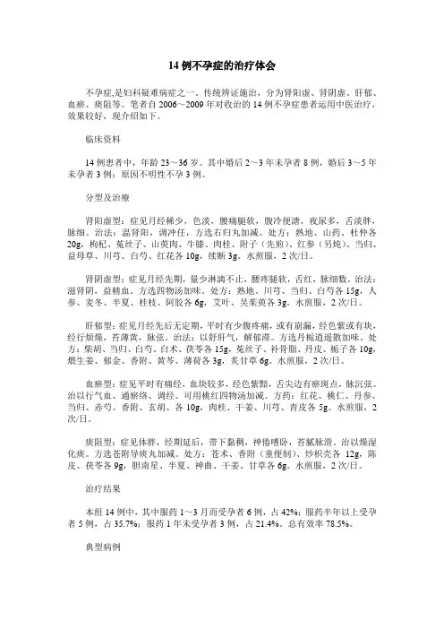 14例不孕症的治疗体会