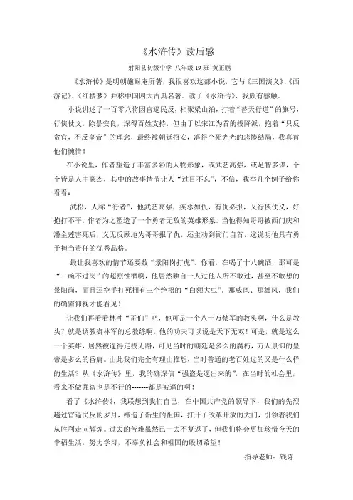 《水浒传》读后感800字
