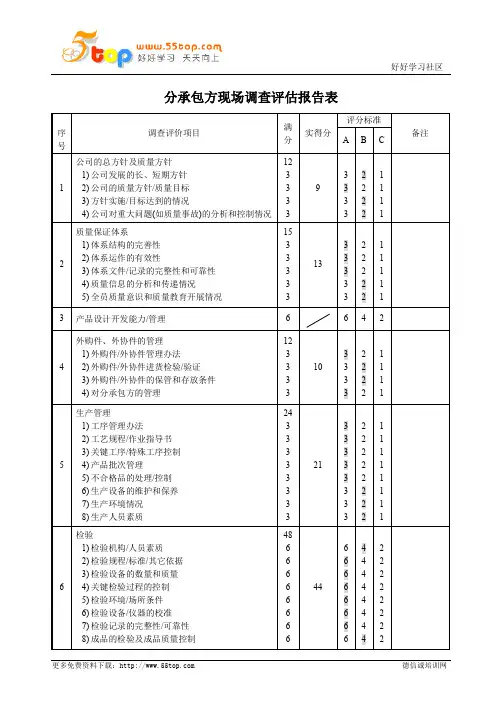 分承包方现场调查评估报告表