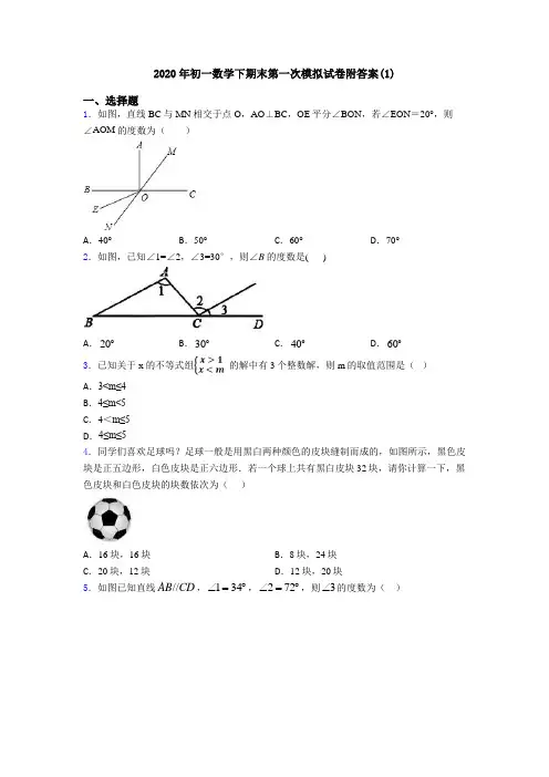2020年初一数学下期末第一次模拟试卷附答案(1)