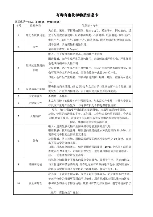 有毒有害化学物质信息卡