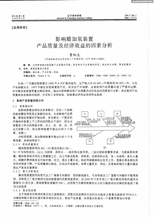 影响蜡加氢装置产品质量及经济效益的因素分析