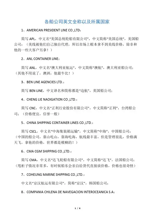 各船公司英文全称以及所属国家 3
