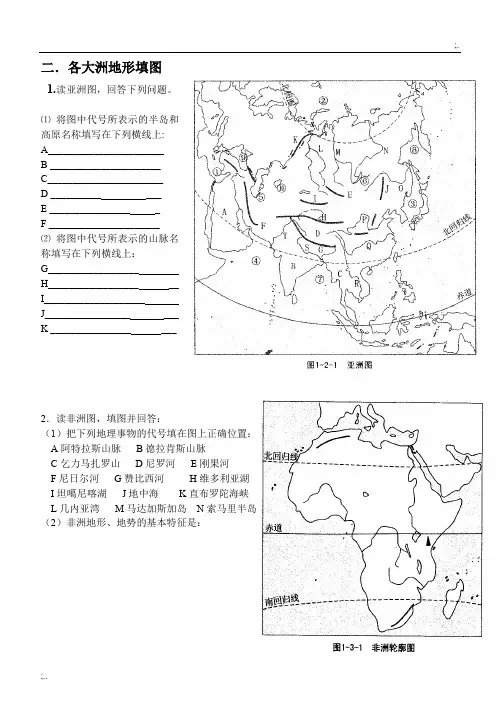 高二 各大洲地形填图
