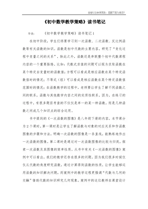 《初中数学教学策略》读书笔记