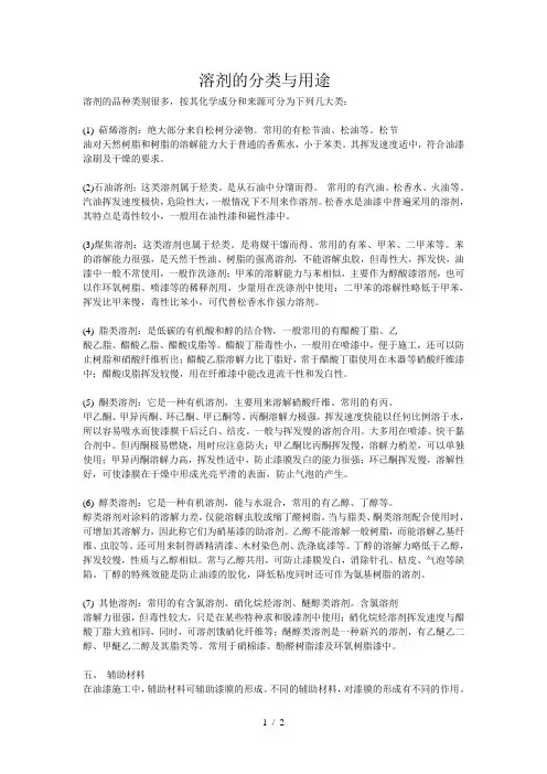 溶剂的分类与用途