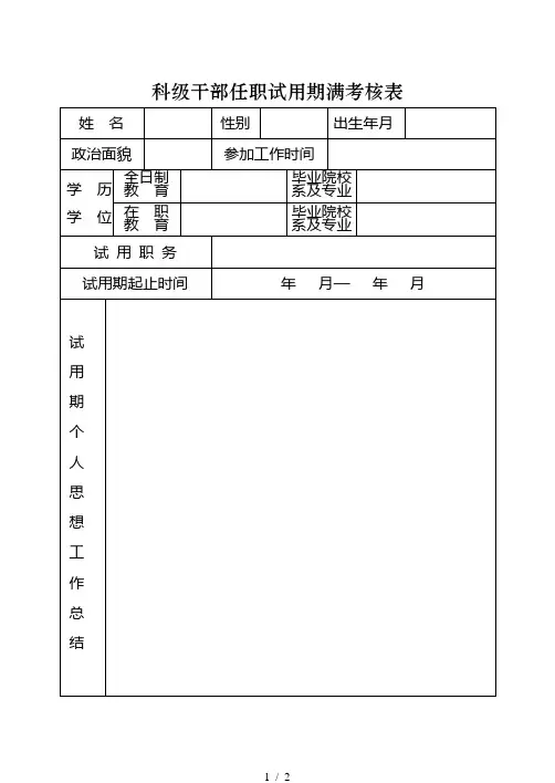 科级干部任职试用期满考核表