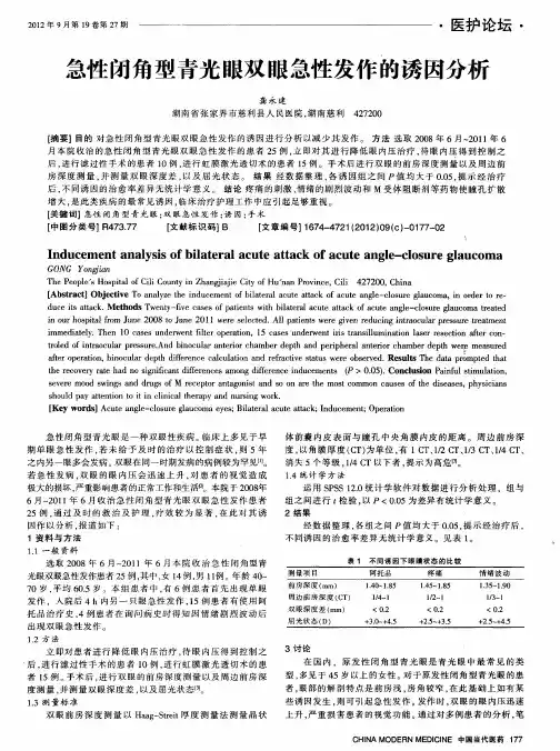 急性闭角型青光眼双眼急性发作的诱因分析