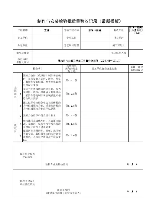 制作与安装检验批质量验收记录(最新模板)