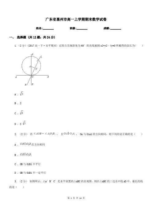 广东省惠州市高一上学期期末数学试卷
