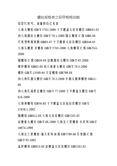 螺丝规格表