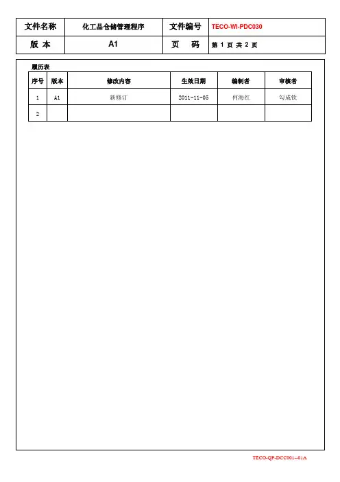 化工品仓储管理程序