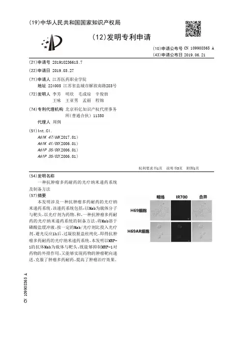【CN109908365A】一种抗肿瘤多药耐药的光疗纳米递药系统及制备方法【专利】