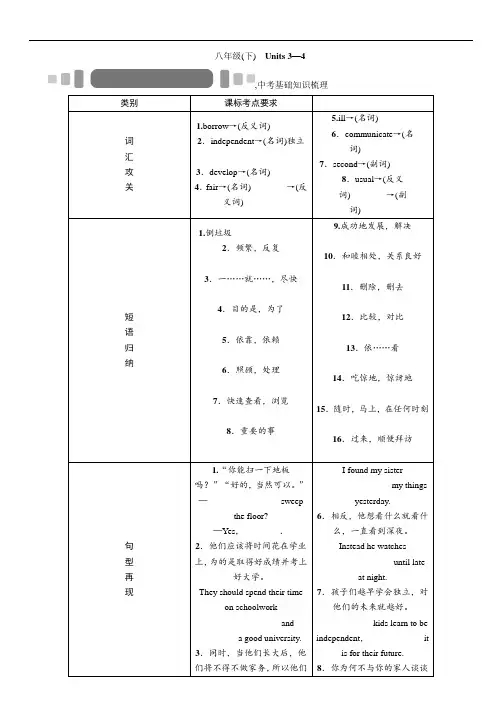 2016中考命题研究《中考王》(贵阳)中考英语教材知识梳理八年级6