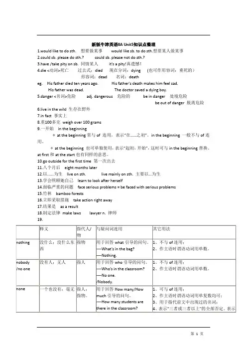 新版牛津英语8A Unit5知识点整理