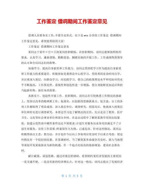 工作鉴定借调期间工作鉴定意见