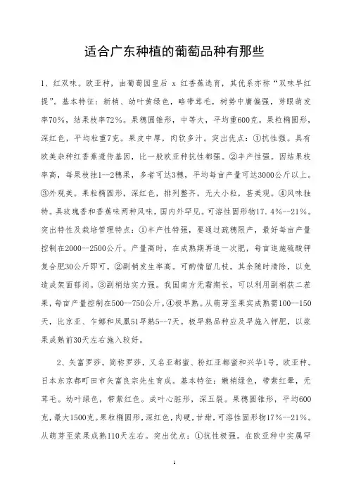 适合广东种植的葡萄品种有那些