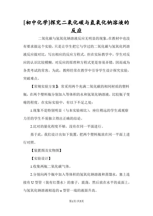 初中化学探究二氧化碳与氢氧化钠溶液的反应