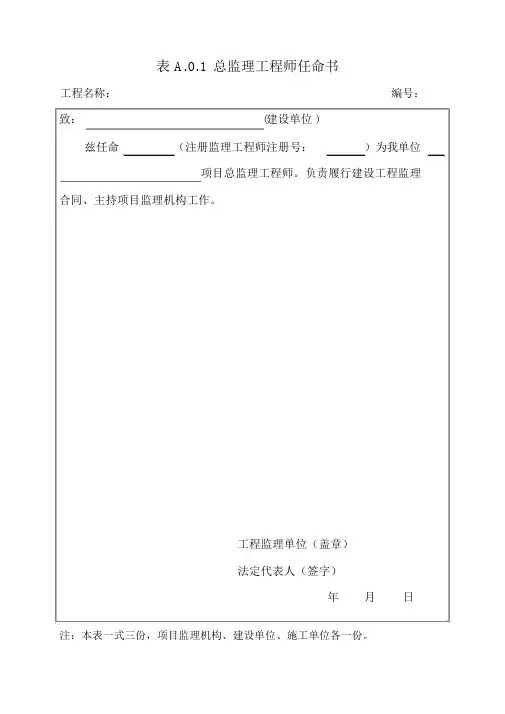 总监理工程师任命书