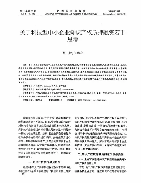 关于科技型中小企业知识产权质押融资若干思考