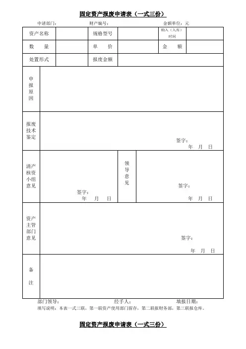 固定资产报废申请表