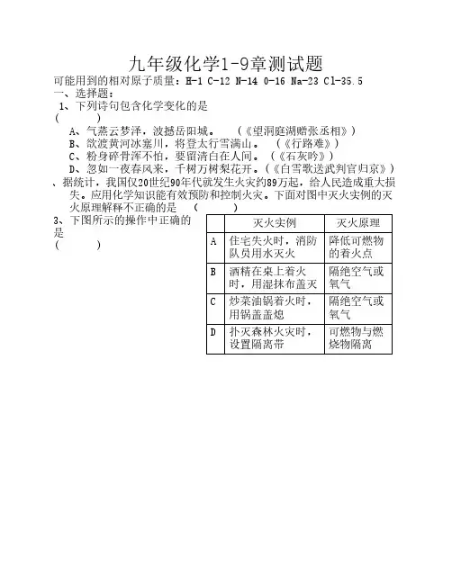 人教版_九年级化学1-9单元测试题11