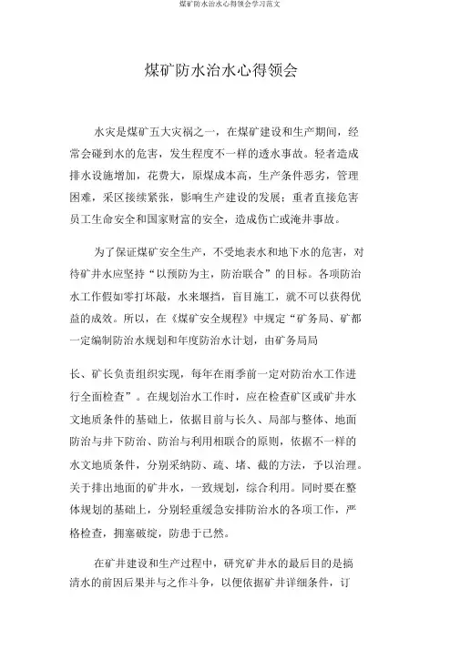 煤矿防水治水心得体会学习范文