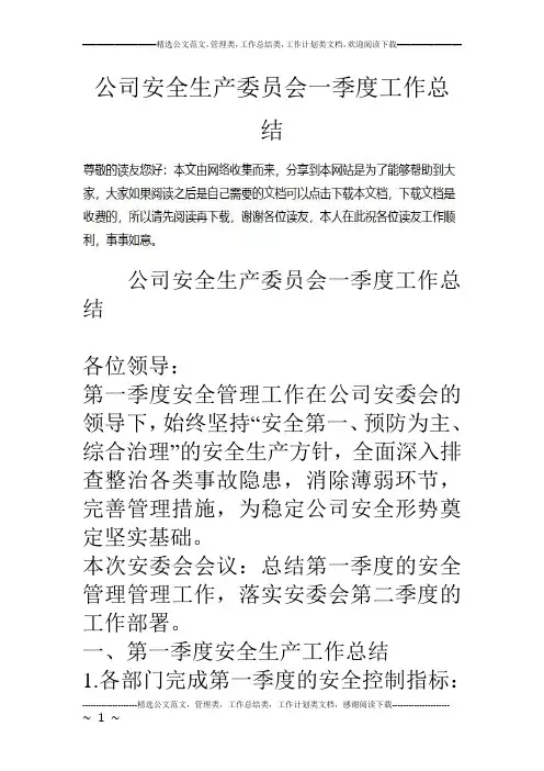 公司安全生产委员会一季度工作总结