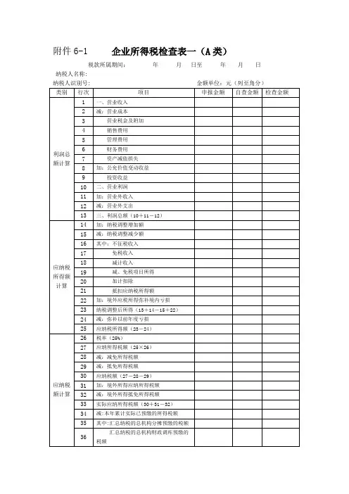 企业所得税检查表一(A类)