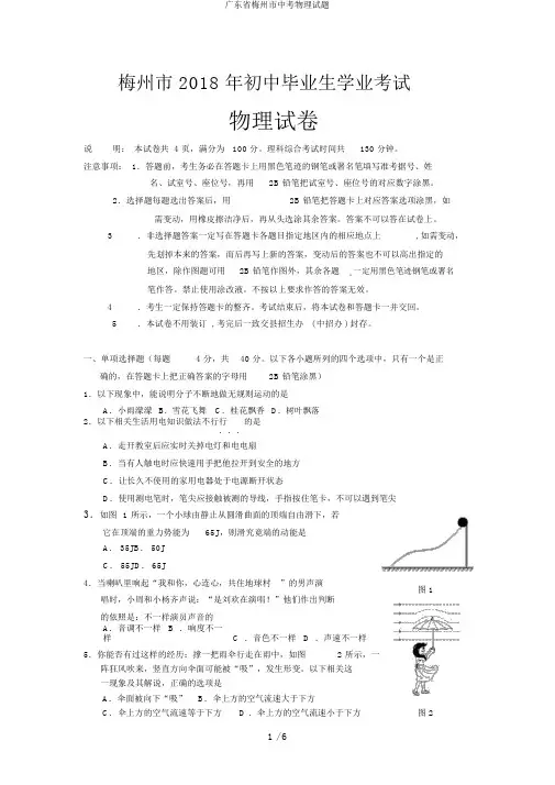 广东省梅州市中考物理试题