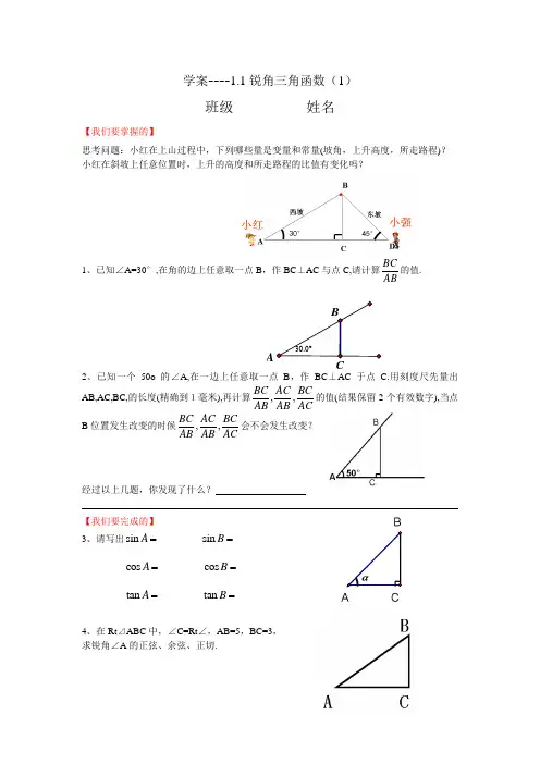 学案----1.1锐角三角函数(1)