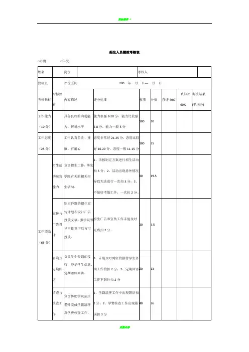 招生人员绩效考核表