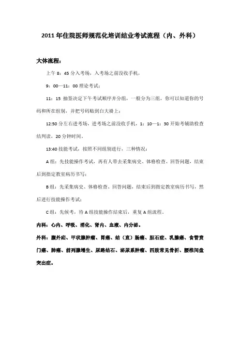 2011年规培综合结业考核流程(内、外科)
