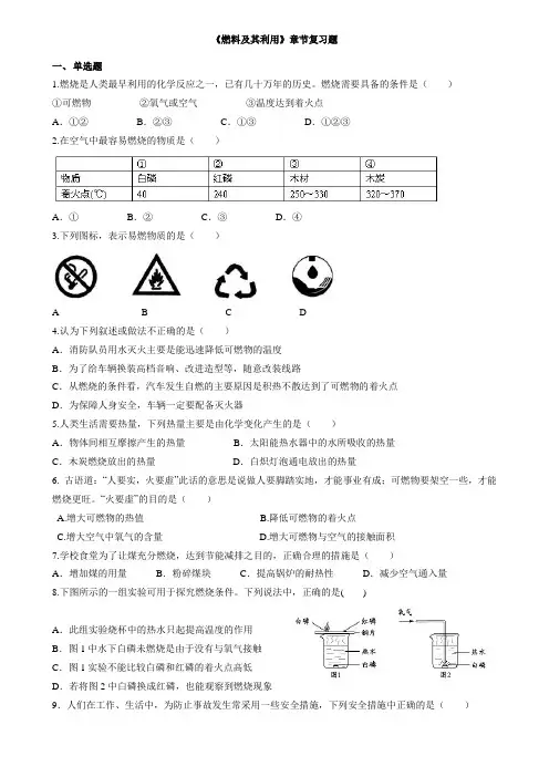 初中化学《燃料及其利用》章节复习题