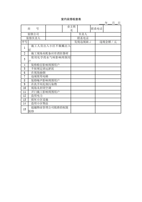 室内装修检查表