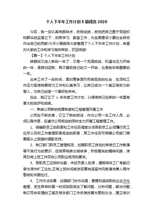 个人下半年工作计划5篇精选2020