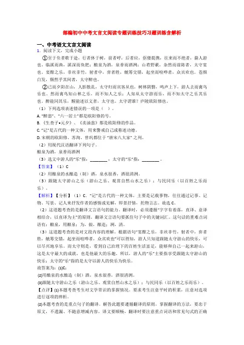 部编初中中考文言文阅读专题训练技巧习题训练含解析