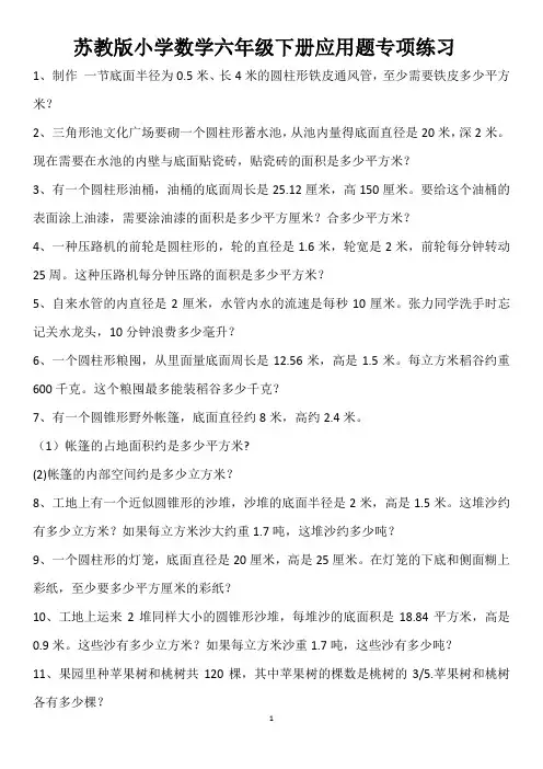 苏教版小学数学六年级下册应用题专项练习