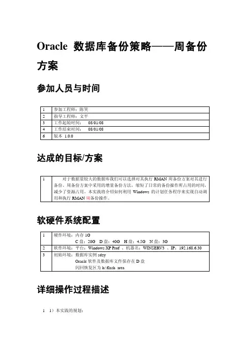 Oracle数据库备份策略——周备份方案