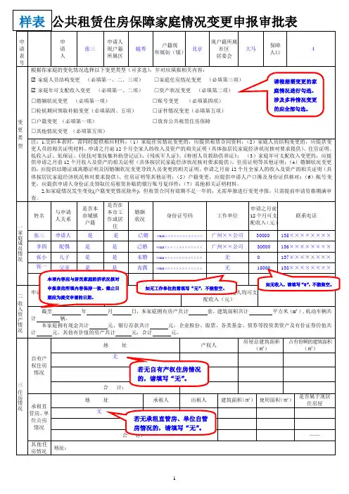 公共租赁住房保障家庭情况变更申报审批表(样表)