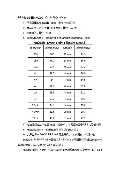 新UPS电池容量计算方式