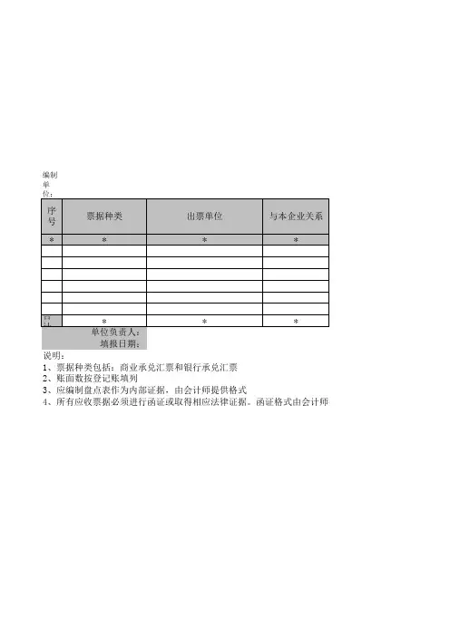 应收票据清查明细表模板范文