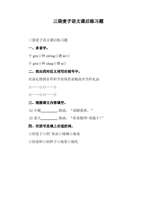 三袋麦子语文课后练习题