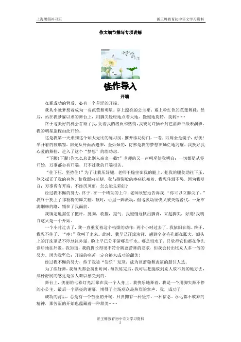 上海初中语文补习班_作文细节描写讲解